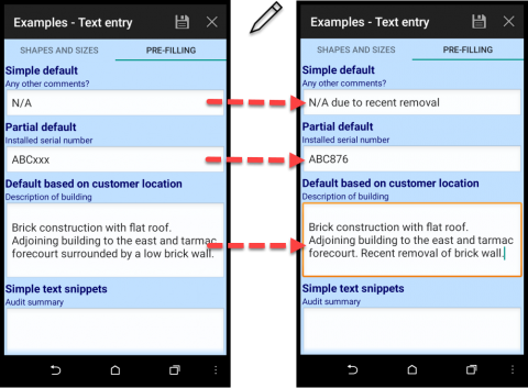 Simple, partial and context defaults. Pre-filled on opening the form - editable if required.